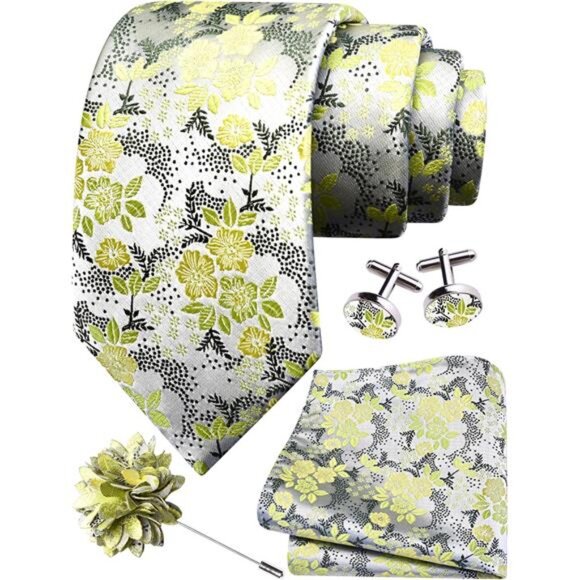 Other - Mens Floral Tie and Lapel Pin Sage Green